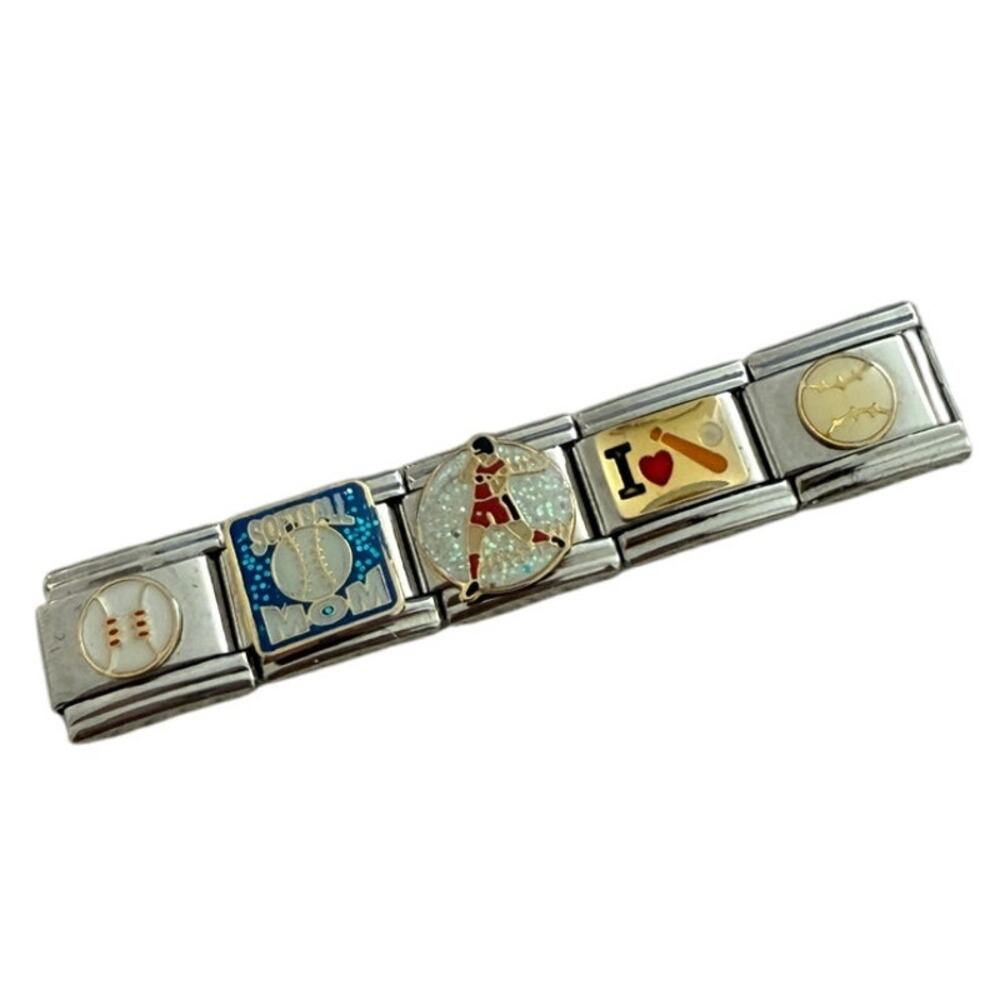 Softball Baseball Sports 9mm Silver Stainless Steel Italian Charms Link Y2K NEW